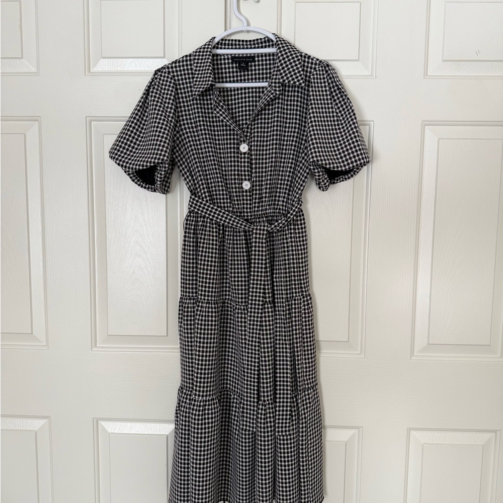 Stella & Julie Black and White Gingham Midi Dress